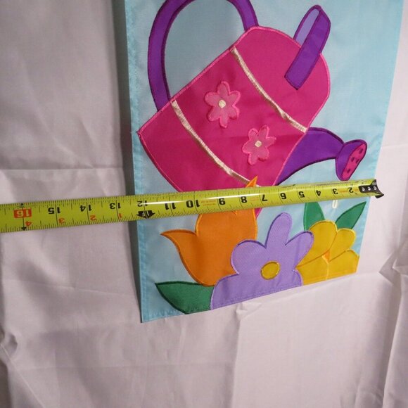 Embroidered Welcome Spring Watering Can Gardening Flag 18x12" Made by JetMax - Picture 9 of 10